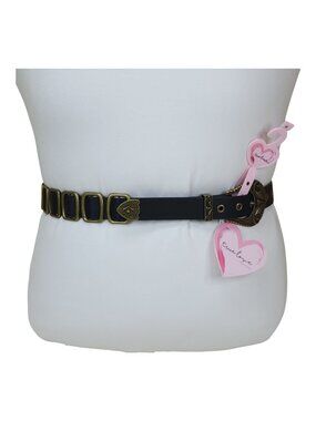 True Love Accessories Black Belt Brass Accents With Heart Buckle Medium 42 1/2"
